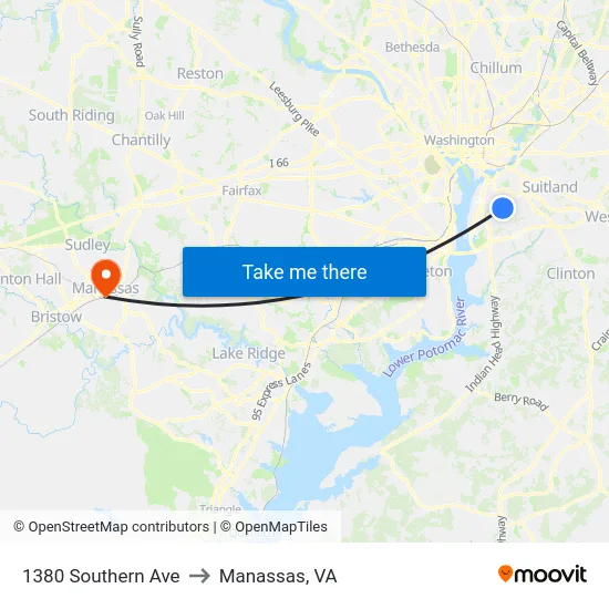 1380 Southern Ave to Manassas, VA map