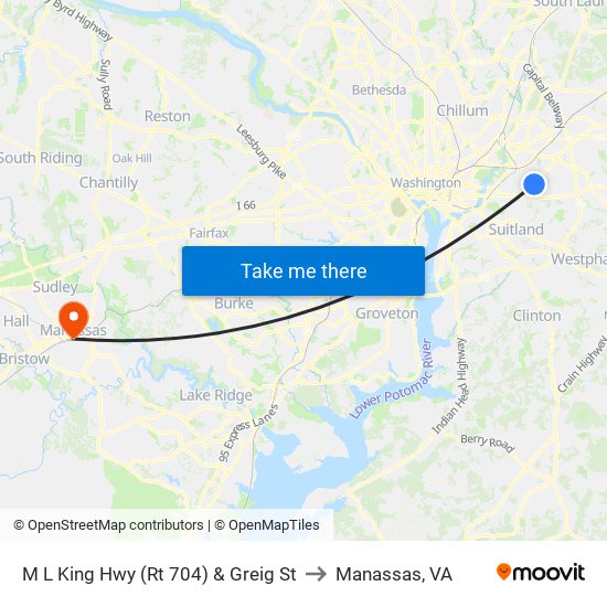 M L King Hwy (Rt 704) & Greig St to Manassas, VA map