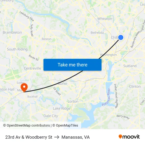23rd Av & Woodberry St to Manassas, VA map