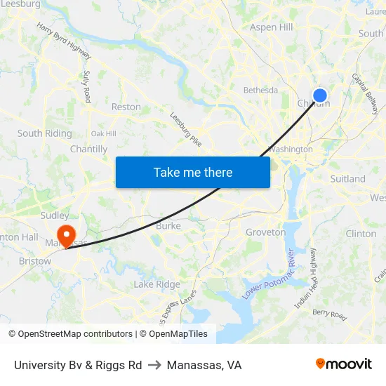 University Bv & Riggs Rd to Manassas, VA map