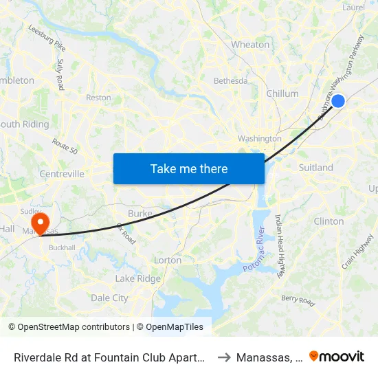 Riverdale Rd at Fountain Club Apartments to Manassas, VA map