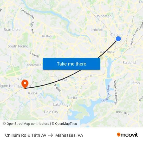Chillum Rd & 18th Av to Manassas, VA map