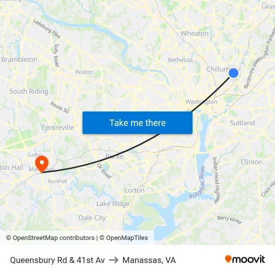Queensbury Rd & 41st Av to Manassas, VA map