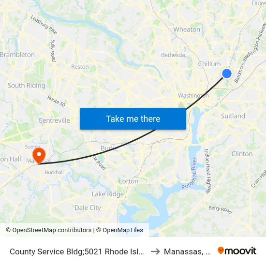 County Service Bldg;5021 Rhode Island to Manassas, VA map