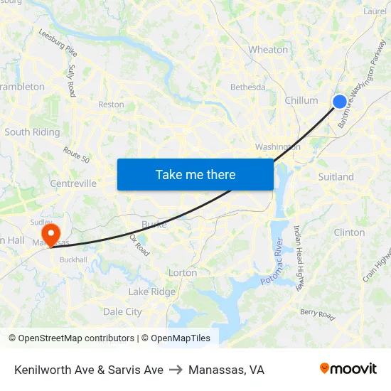 Kenilworth Ave & Sarvis Ave to Manassas, VA map