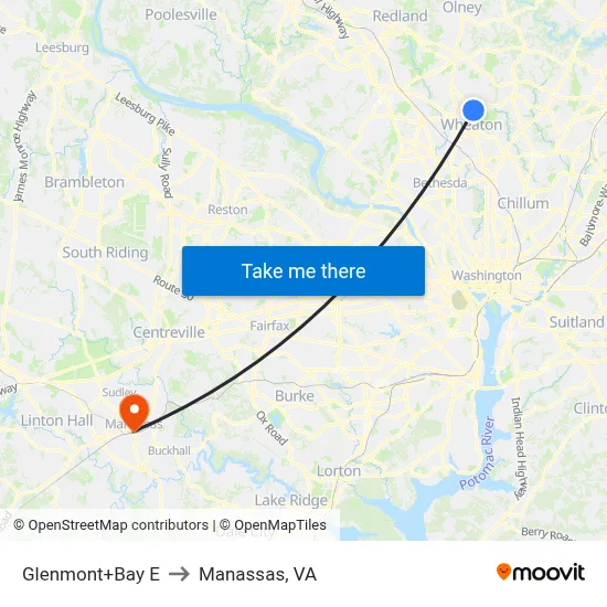Glenmont+Bay E to Manassas, VA map