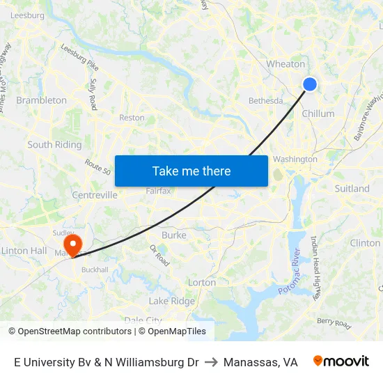 E University Bv & N Williamsburg Dr to Manassas, VA map