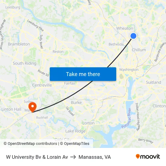 W University Bv & Lorain Av to Manassas, VA map