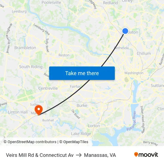 Veirs Mill Rd & Connecticut Av to Manassas, VA map