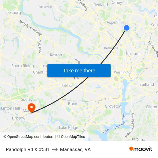 Randolph Rd & #531 to Manassas, VA map