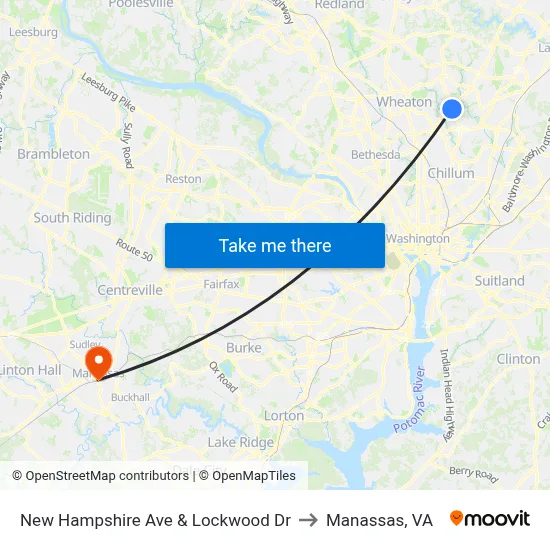 New Hampshire Ave & Lockwood Dr to Manassas, VA map