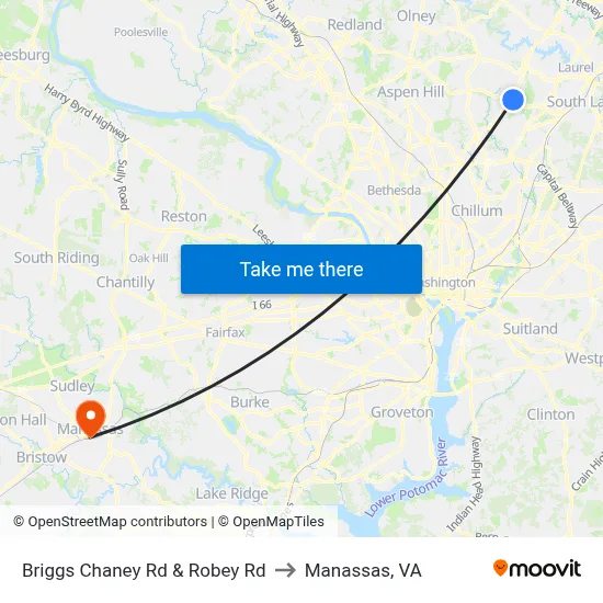 Briggs Chaney Rd & Robey Rd to Manassas, VA map