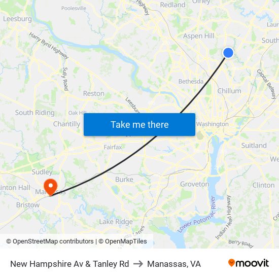 New Hampshire Av & Tanley Rd to Manassas, VA map