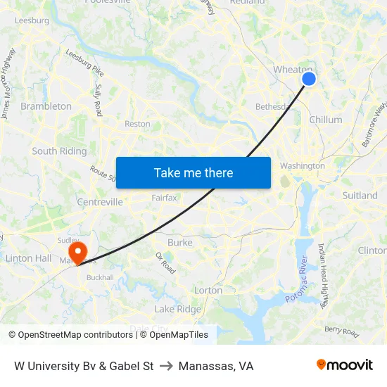 W University Bv & Gabel St to Manassas, VA map