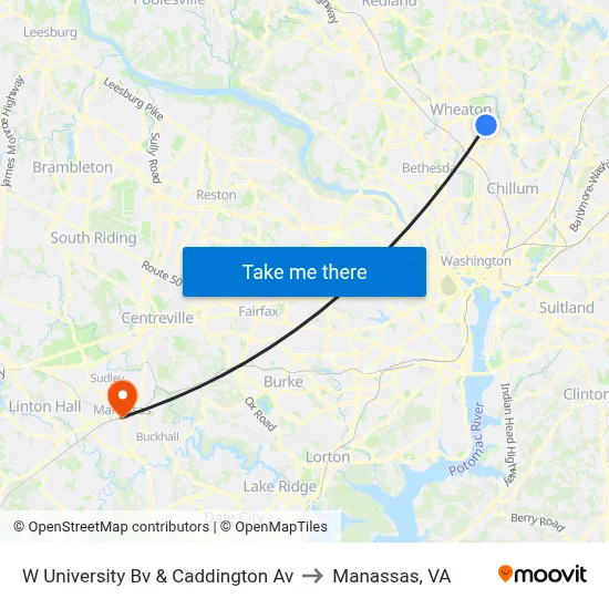 W University Bv & Caddington Av to Manassas, VA map