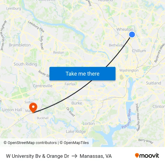 W University Bv & Orange Dr to Manassas, VA map