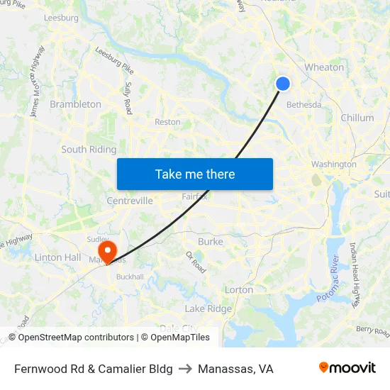 Fernwood Rd & Camalier Bldg to Manassas, VA map