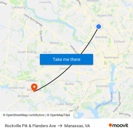 Rockville Pik & Flanders Ave to Manassas, VA map