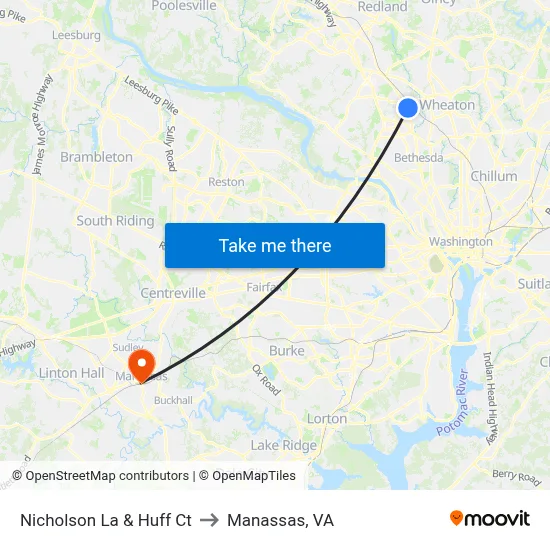 Nicholson La & Huff Ct to Manassas, VA map