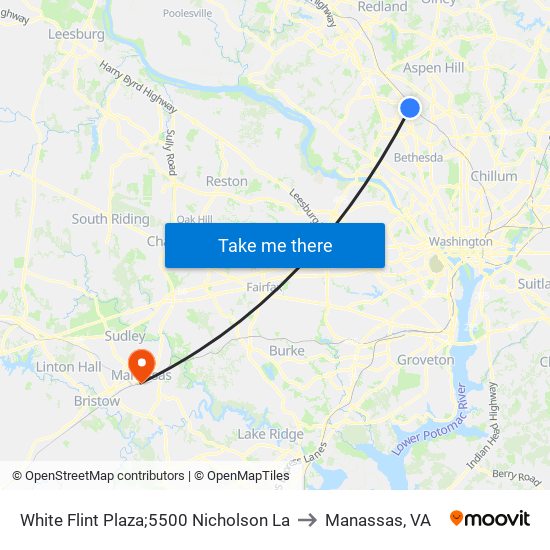 White Flint Plaza;5500 Nicholson La to Manassas, VA map