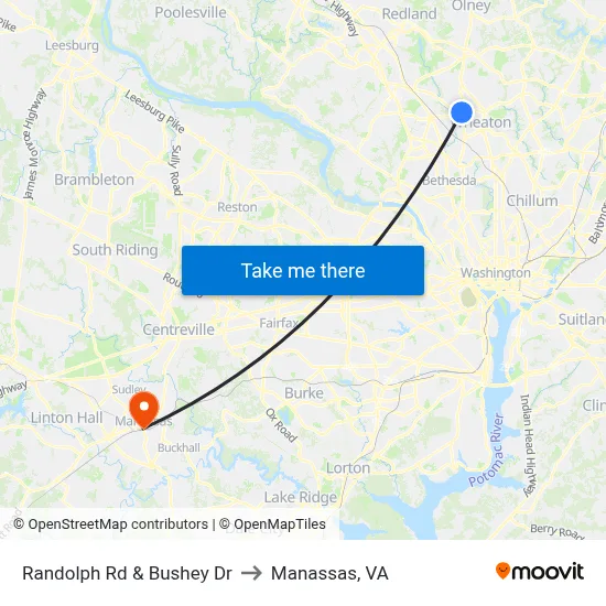 Randolph Rd & Bushey Dr to Manassas, VA map