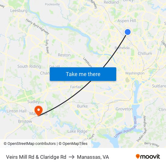 Veirs Mill Rd & Claridge Rd to Manassas, VA map