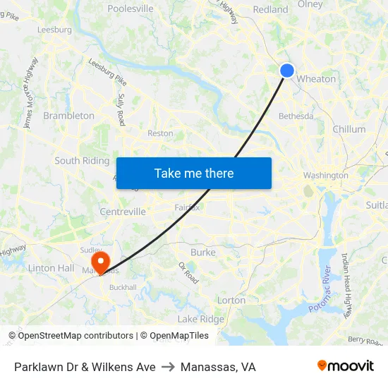 Parklawn Dr & Wilkens Ave to Manassas, VA map