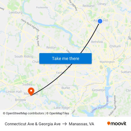 Connecticut Ave & Georgia Ave to Manassas, VA map