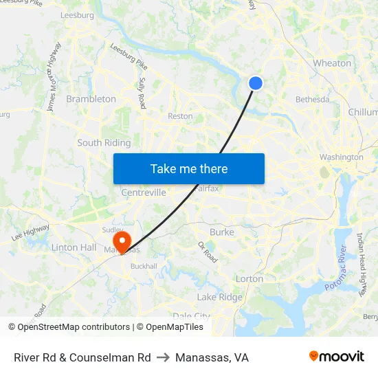 River Rd & Counselman Rd to Manassas, VA map