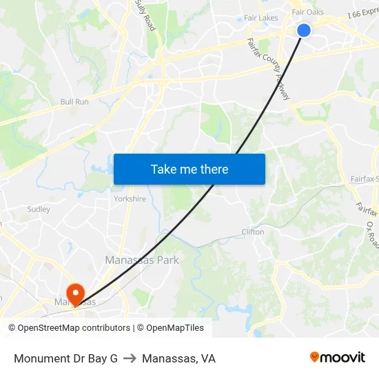 Monument Dr Bay G to Manassas, VA map