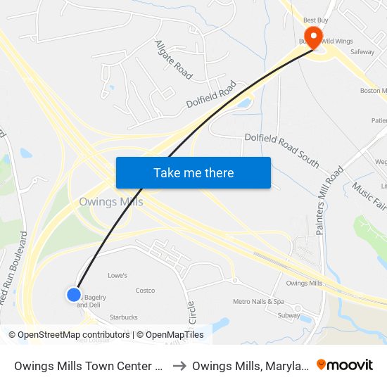 Owings Mills Town Center Wb to Owings Mills, Maryland map