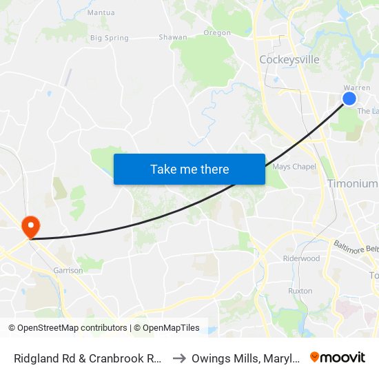 Ridgland Rd & Cranbrook Rd Sb to Owings Mills, Maryland map