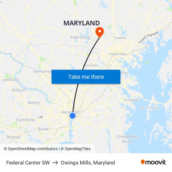 Federal Center SW to Owings Mills, Maryland map