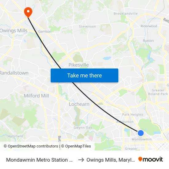 Mondawmin Metro Station Bay 9 to Owings Mills, Maryland map