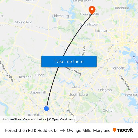 Forest Glen Rd & Reddick Dr to Owings Mills, Maryland map