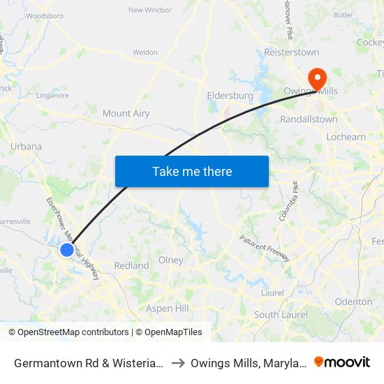 Germantown Rd & Wisteria Dr to Owings Mills, Maryland map