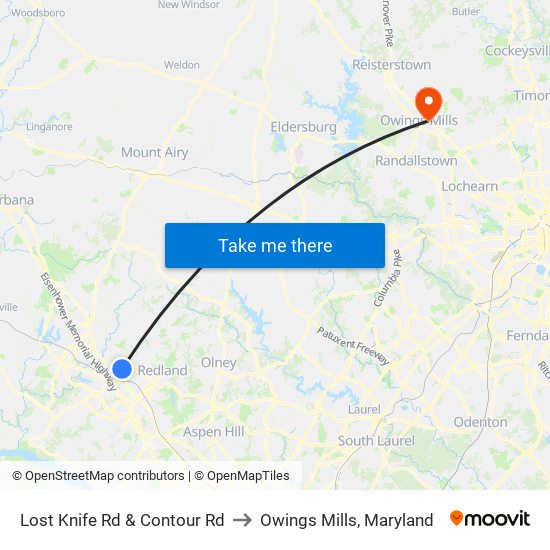 Lost Knife Rd & Contour Rd to Owings Mills, Maryland map