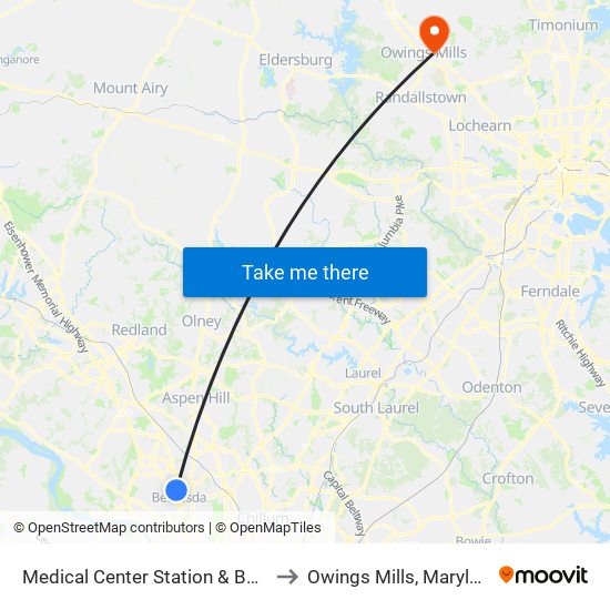 Medical Center Station & Bay E to Owings Mills, Maryland map