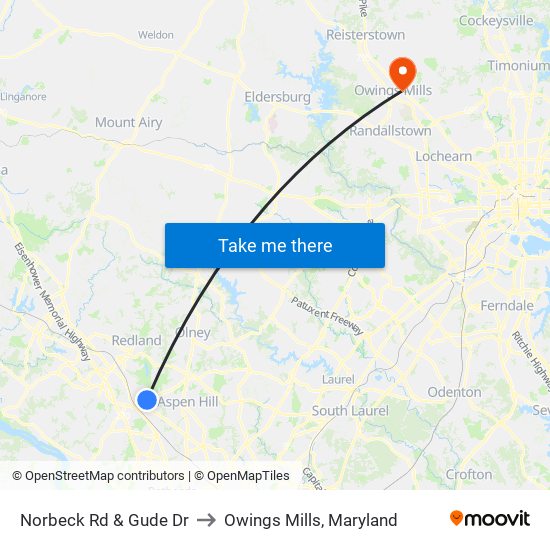 Norbeck Rd & Gude Dr to Owings Mills, Maryland map