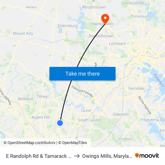 E Randolph Rd & Tamarack Rd to Owings Mills, Maryland map