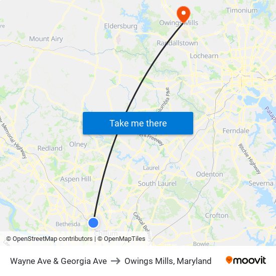 Wayne Ave & Georgia Ave to Owings Mills, Maryland map