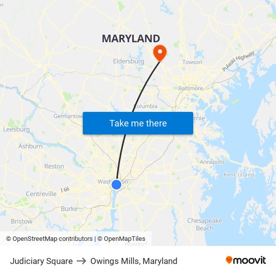 Judiciary Square to Owings Mills, Maryland map