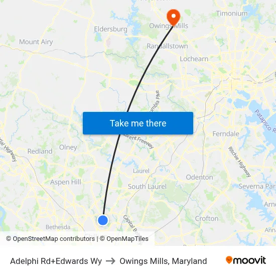 Adelphi Rd+Edwards Wy to Owings Mills, Maryland map