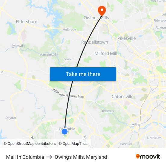 Mall In Columbia to Owings Mills, Maryland map