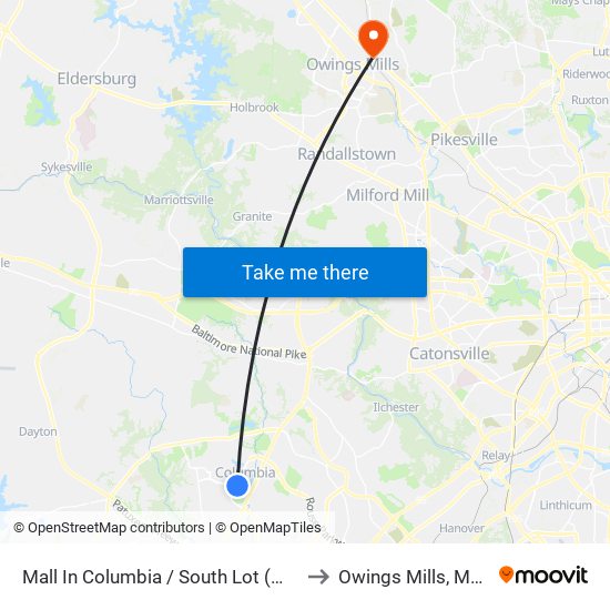 Mall In Columbia / South Lot (Westbound) to Owings Mills, Maryland map