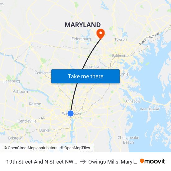 19th Street And N Street NW (Sb) to Owings Mills, Maryland map