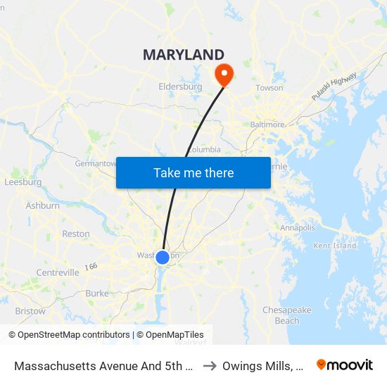Massachusetts Avenue And 5th Street NW (Wb) to Owings Mills, Maryland map