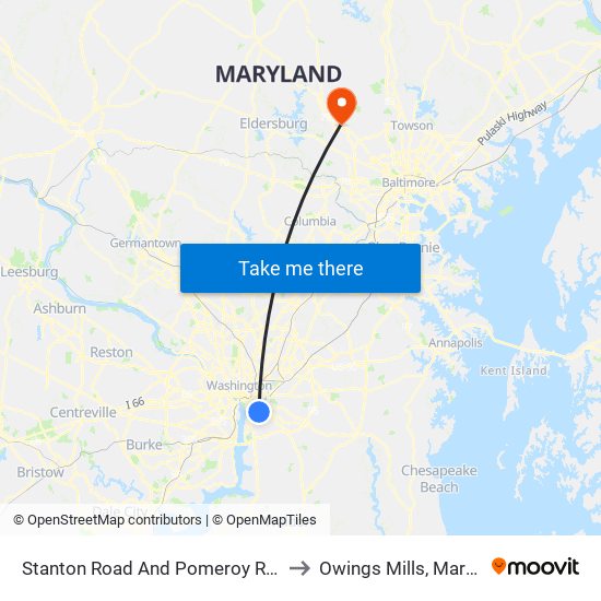 Stanton Road And Pomeroy Road SE to Owings Mills, Maryland map