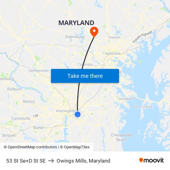 53 St Se+D St SE to Owings Mills, Maryland map