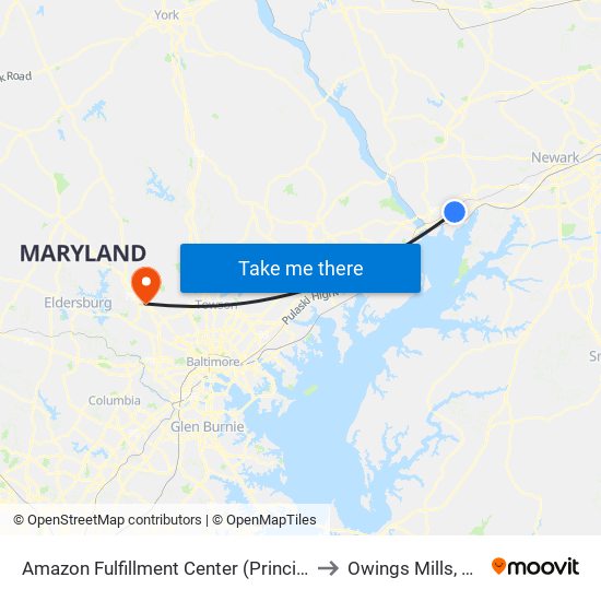 Amazon Fulfillment Center (Principio Pkwy West) to Owings Mills, Maryland map